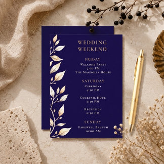 Elegante Navy Botanische Umrandung Hochzeit Begleitkarte