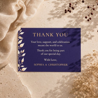 Elegante Navy Botanische Umrandung Hochzeit Dankeskarte