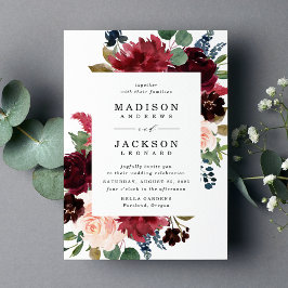 Elegante Navy Burgundy Blush Floral Wedding Einladung