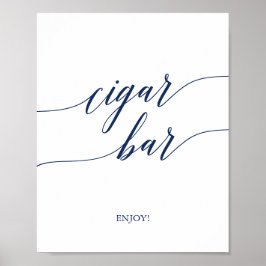 Elegante Navy Calligraphy Cigar Bar Sign Poster
