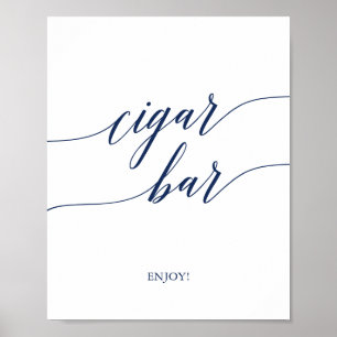 Elegante Navy Calligraphy Cigar Bar Sign Poster