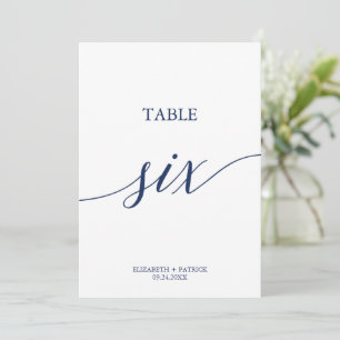 Elegante Navy Calligraphy Table Six Tischnummer