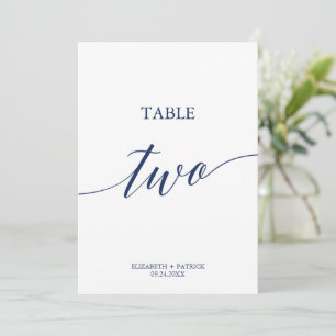 Elegante Navy Calligraphy Table Two Tischnummer