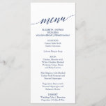 Elegante Navy Calligraphy Wedding Dinner Menu Card Menükarte<br><div class="desc">Diese elegante kalligraphische Karte für Hochzeitsessen ist perfekt für eine einfache Hochzeit. Das neutrale Design besticht durch eine minimalistische Karte,  die mit romantischer und skurriler Typografie dekoriert ist. Diese Speisekarte kann für Hochzeitsfeiern,  Proben oder jede Veranstaltung verwendet werden.</div>