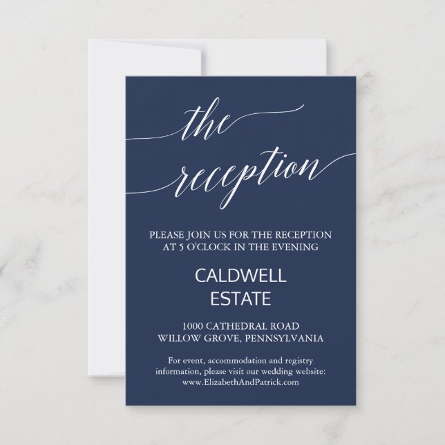 Elegante Navy Calligraphy Wedding Reception Card Einladung (Vorderseite)