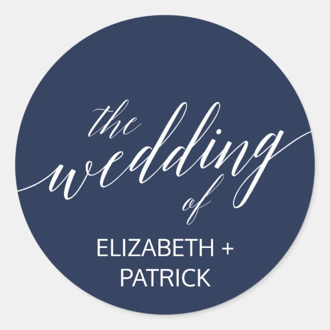 Elegante Navy Calligraphy Wedding Umschlag Aufkleb Runder Aufkleber (Vorderseite)
