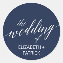Elegante Navy Calligraphy Wedding Umschlag Aufkleb