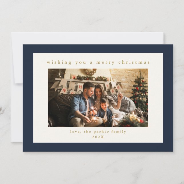 Elegante Navy Custom Foto Weihnachtskarte Feiertagskarte (Vorderseite)