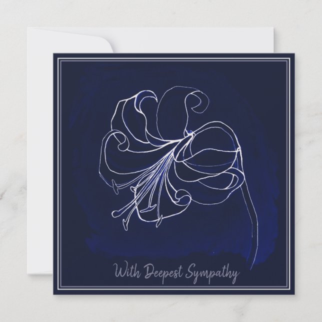 Elegante Navy Dark Blue & White Lily Sympathy Card (Vorderseite)