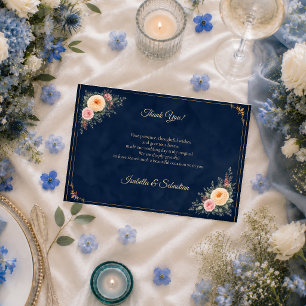 Elegante Navy-Ecken-Blumenhochzeit Dankeskarte