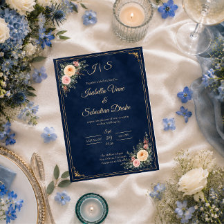 Elegante Navy-Ecken-Blumenhochzeit Einladung