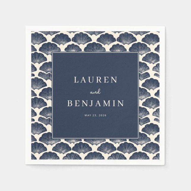 Elegante Navy-Fächer-Bewegungen Serviette (Vorderseite)