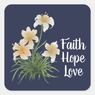 Elegante Navy Faith Hope Liebe Lily Blume Oster Quadratischer Aufkleber