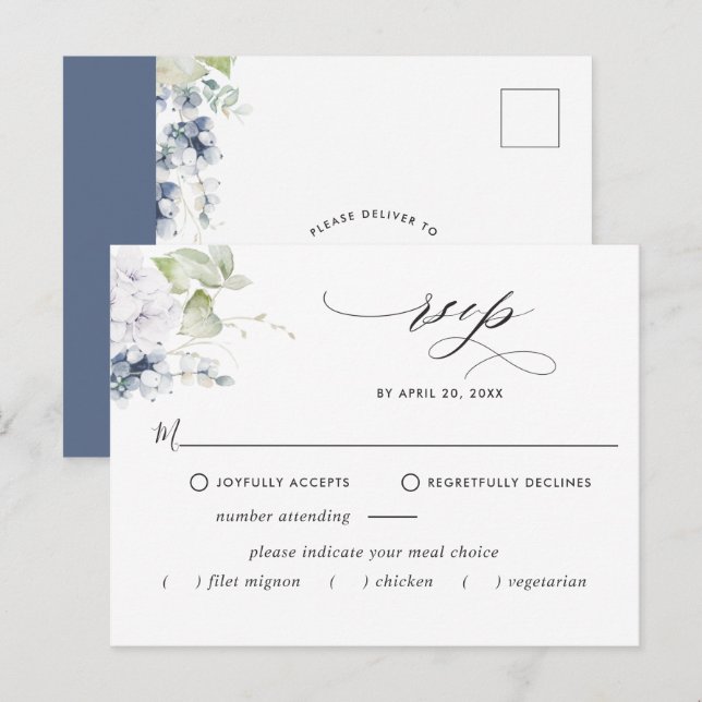 Elegante Navy Floral UAWG Postkarte mit den Mahlze (Vorne/Hinten)