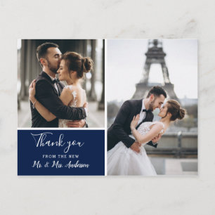 Elegante Navy Foto Collage   Blank Vielen Dank Postkarte