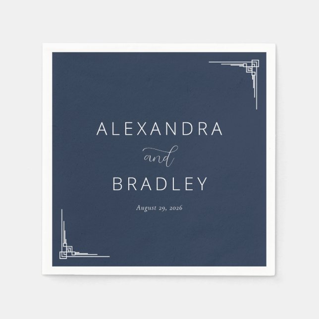 Elegante Navy Geometrie Serviette (Vorderseite)