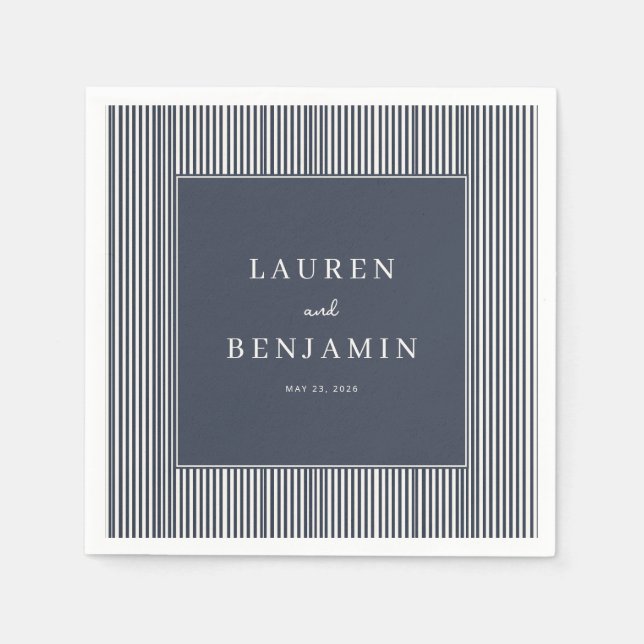 Elegante Navy gestreift Minimalistischer Stil Serviette (Vorderseite)