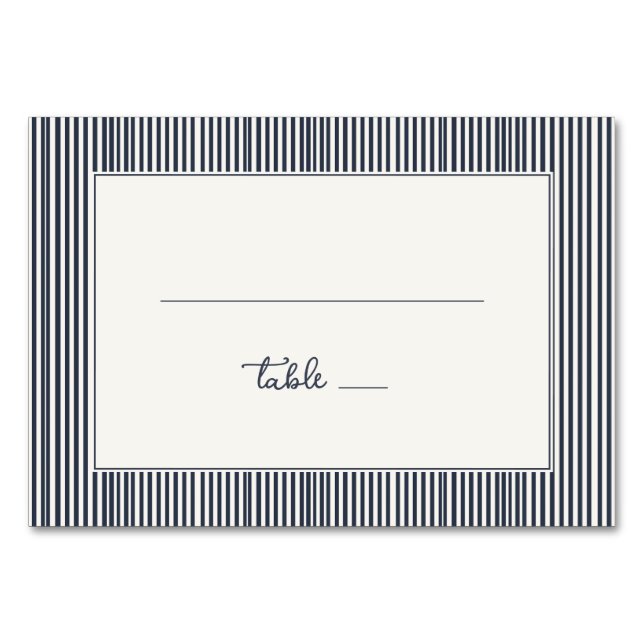 Elegante Navy gestreift Minimalistischer Stil Tischnummer (Vorderseite)