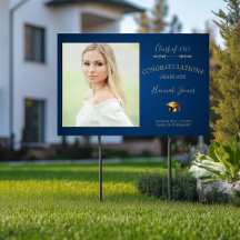 Elegante Navy & Gold Abschluss Yard Sign