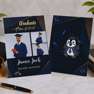 Elegante Navy-Gold-Abschlusskarten-Ankündigung Einladung