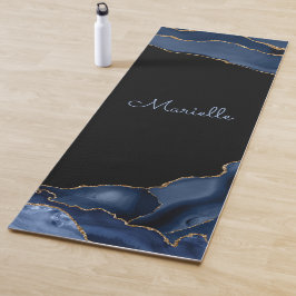 Elegante Navy Gold Agate Geode Personalisiert Yogamatte