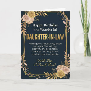 Elegante Navy-Gold-Blumen-Geburtstagskarte für die Karte