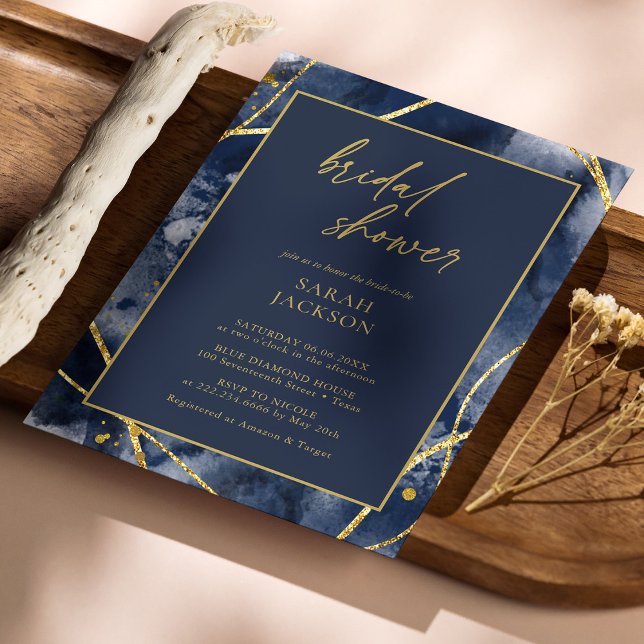 Elegante Navy & Gold Bridal Dusche Einladung (Elegant Navy & Gold Bridal Shower Invitation Personalized)