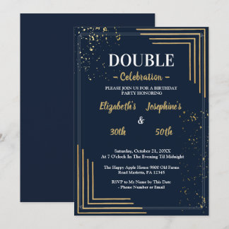 Elegante Navy-Gold-Doppelgeburtstagsfeier Einladung