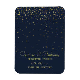 Elegante Navy & Gold Falling Stars Save the Date Magnet