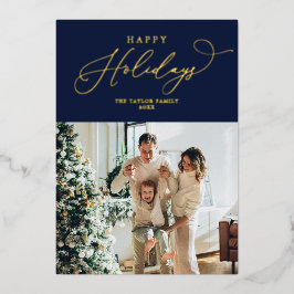 Elegante Navy Gold Foil Frohsinn Weihnachten Folien Feiertagskarte