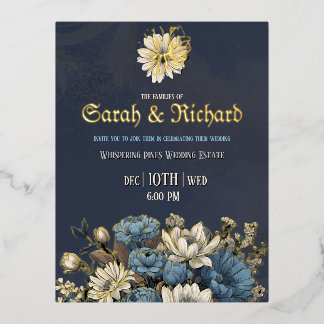 Elegante Navy Gold Foil Wedding Postcard Folie Einladungspostkarte