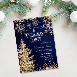 Elegante Navy-Gold-Glitter-Weihnachtsfeier für Unt Einladung