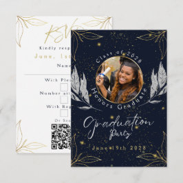 Elegante Navy Gold Graduation Party RSVP Karte