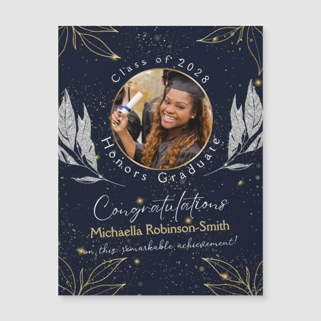 Elegante Navy Gold Gratulation Abschluss Magnet (Vorderseite)