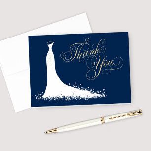 Elegante Navy-Gold-Hochzeitskleid-Brautparty Dankeskarte
