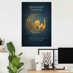 Elegante Navy Gold Islamischer Halbmond Moschee Ra Poster