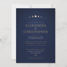 Elegante Navy-Gold-Mondphasen-Hochzeits-Einladung