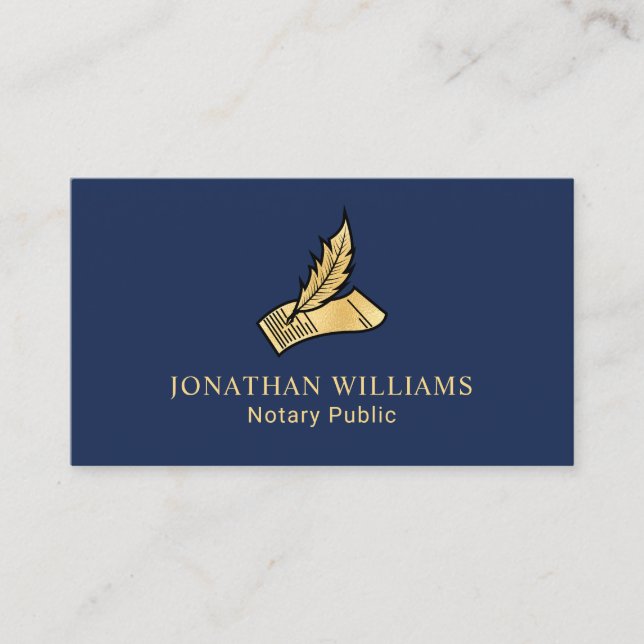 Elegante Navy & Gold Notary Public Business Card Visitenkarte (Vorderseite)