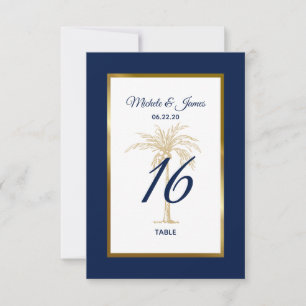 Elegante Navy Gold Palm Tree Hochzeit Tischnummer