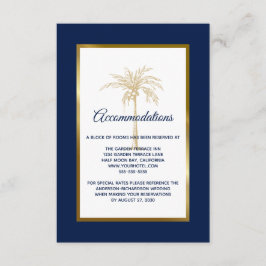 Elegante Navy Gold Palm Tree Hochzeiten Unterkünft Begleitkarte