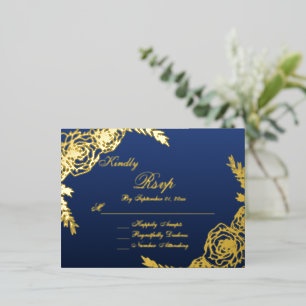 Elegante Navy-Gold-Schrift Hochzeits-Antwortkarte Folie Einladungspostkarte