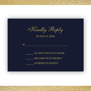 Elegante Navy & Gold Script RSVP Cards Karte