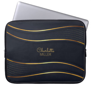 Elegante Navy-Gold-Wavy-Linien und Anpassung Laptopschutzhülle