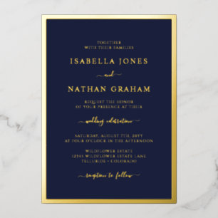 Elegante Navy Gold Wedding Folieneinladung