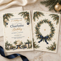 Elegante Navy-Gold-Weihnachts-Geburtstagseinladung