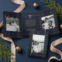 Elegante Navy-Grün-Karo-Familienfoto-Weihnachten