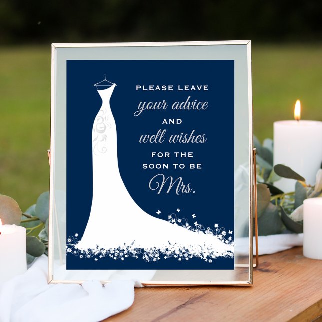 Elegante Navy Hochzeitsgown Brautparty Advice Poster (Von Creator hochgeladen)