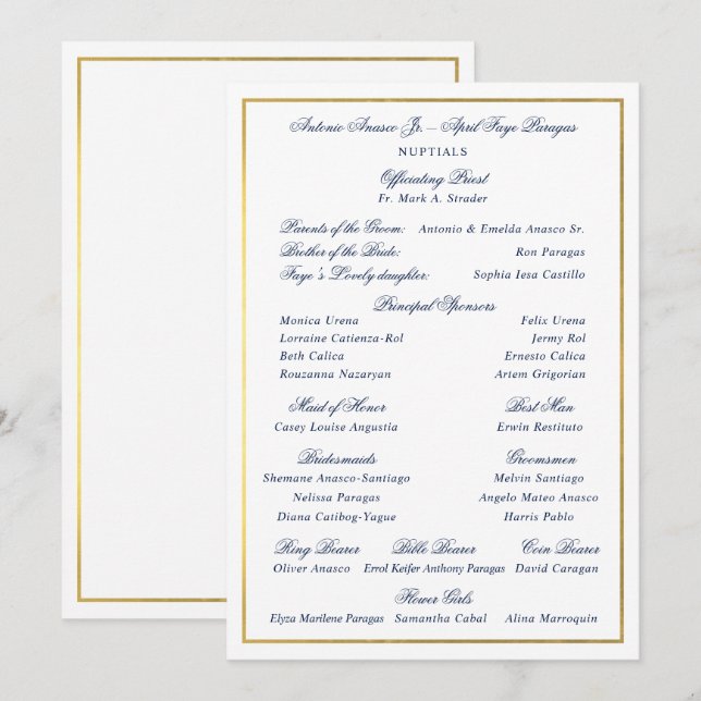 Elegante Navy Imitate Gold Border Custom Entourage Einladung (Vorne/Hinten)