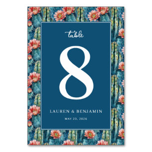 Elegante Navy-Kaktus-Blumenmuster Tischnummer