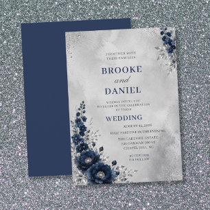 Elegante Navy-Kamelie Stock Silber Hochzeit Einladung